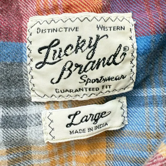 Lucky Brand Men's Plaid Flannel Western Pearl Snap Shirt Y2K Vintage Core Large - Picture 3 of 6